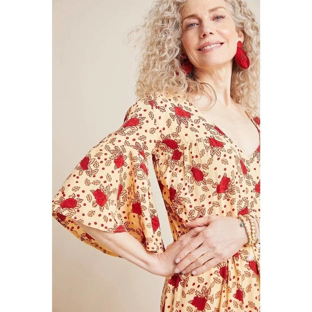 Faithful The Brand x Anthropologie Womens Size 2 Dress Melia‎ Midi Boho Floral